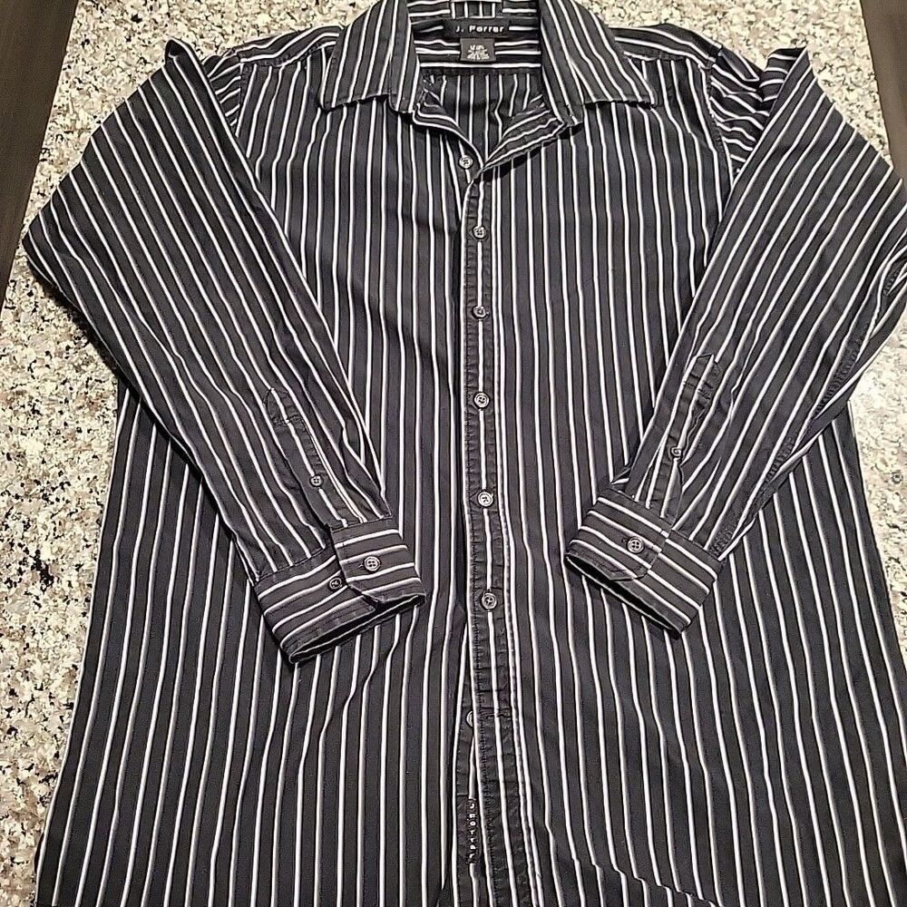 J. Ferrar Shirt Mens Size LT/GL 16-16.5 Black Striped Long Sleeve Cotton